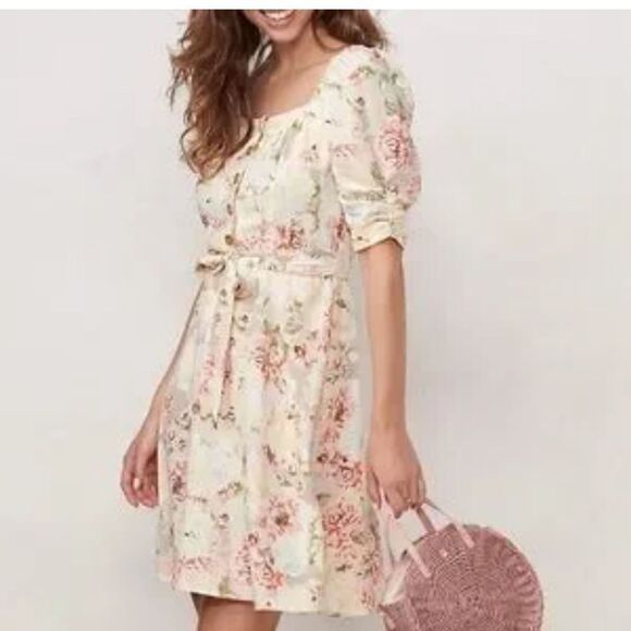 LC Lauren Conrad Cream Pink Floral Midi Dress - Picture 4 of 15